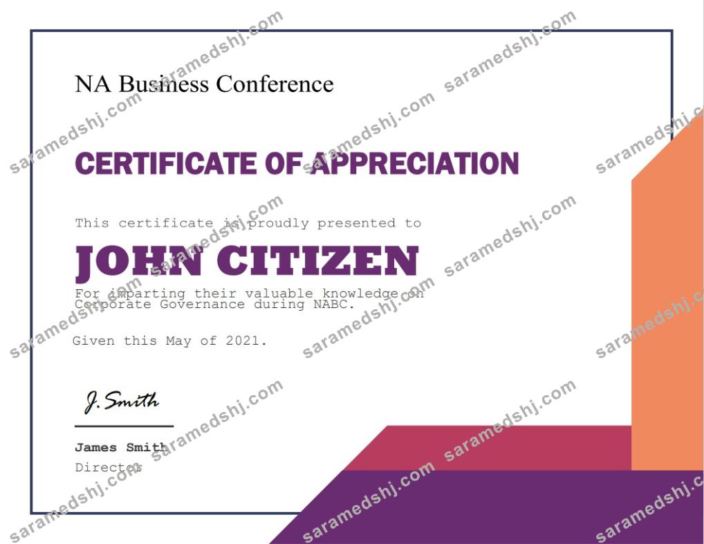 USA Appreciation certificate